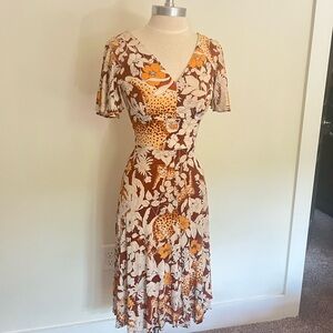 Vintage Floral Print V-Neck Dress